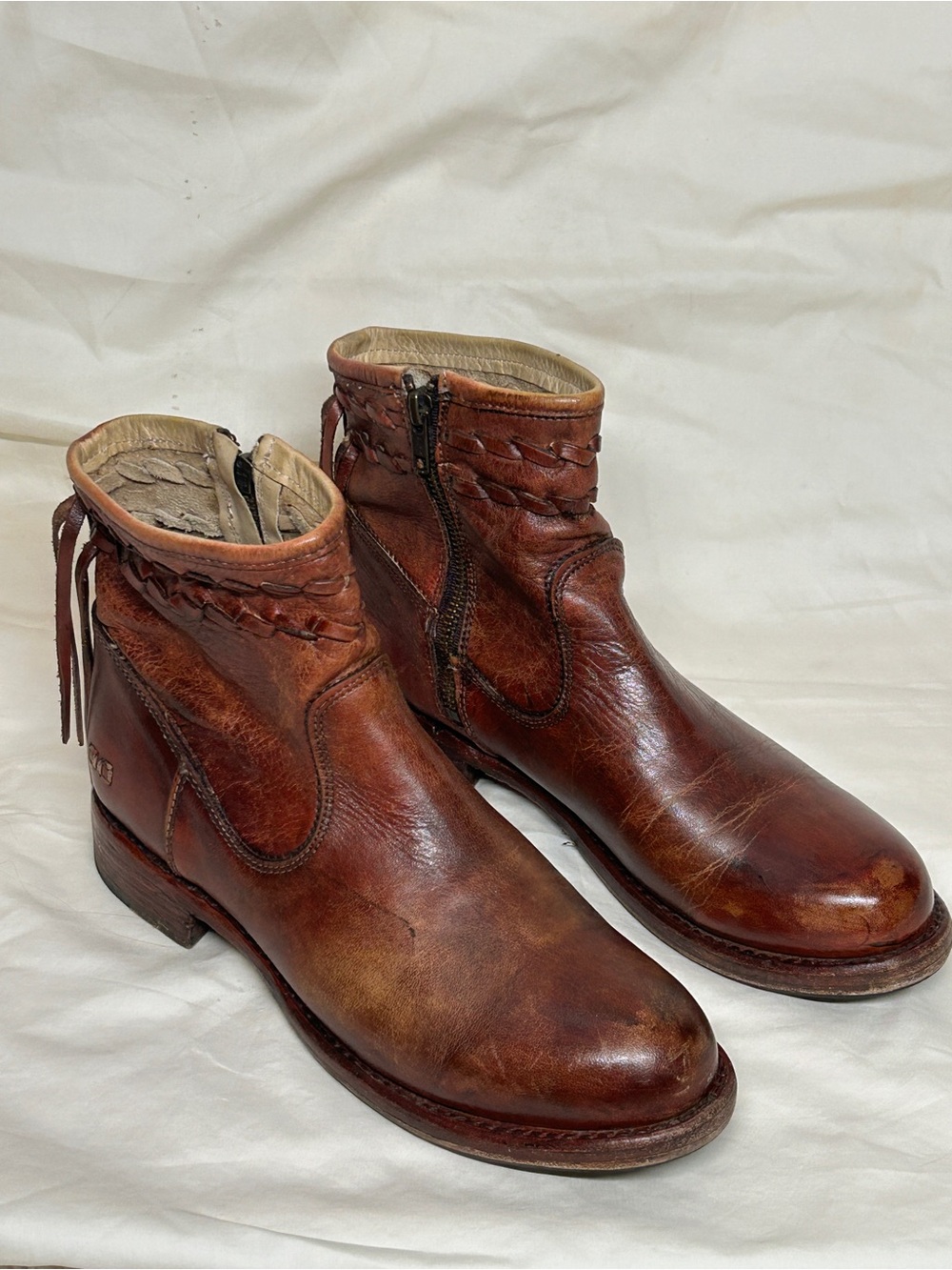 BED|STU Craven Women's Brown Leather Ankle Bootie Fringe Western US 8.5 EU 38.5